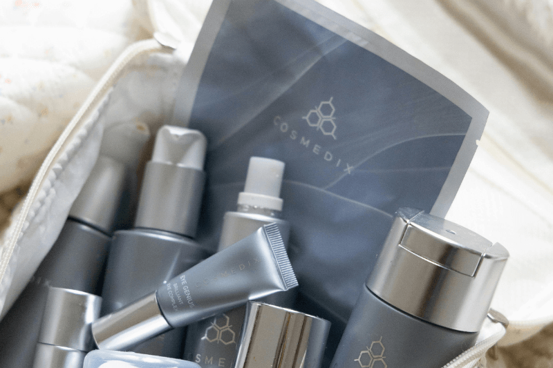 Assorted personal care products such as shampoo, lotion, and deodorant bottles, highlighting potential hidden chemicals